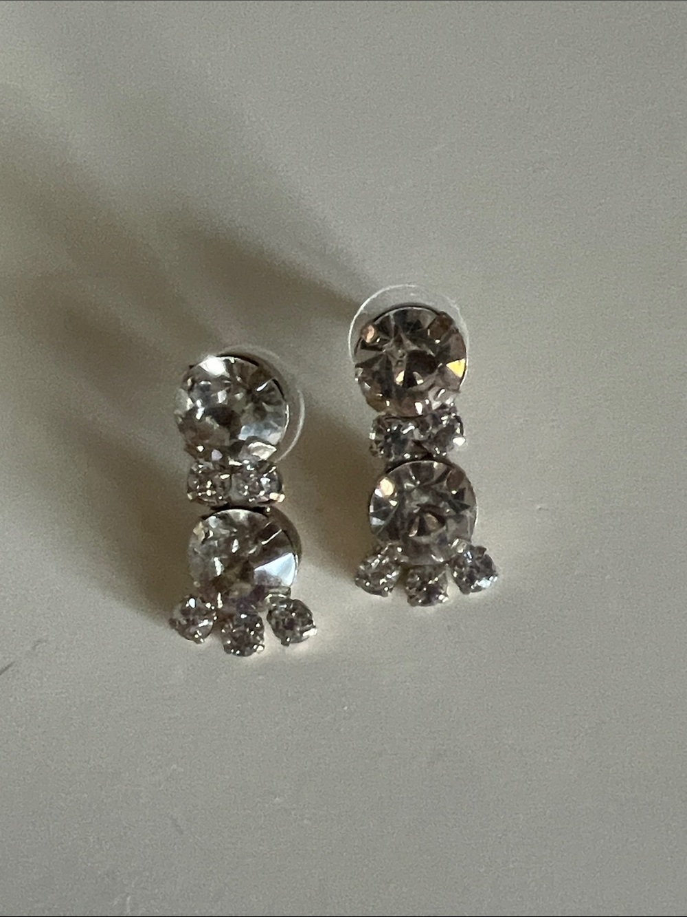 Crystal Drop Stud Earrings - Clear Silver Tone